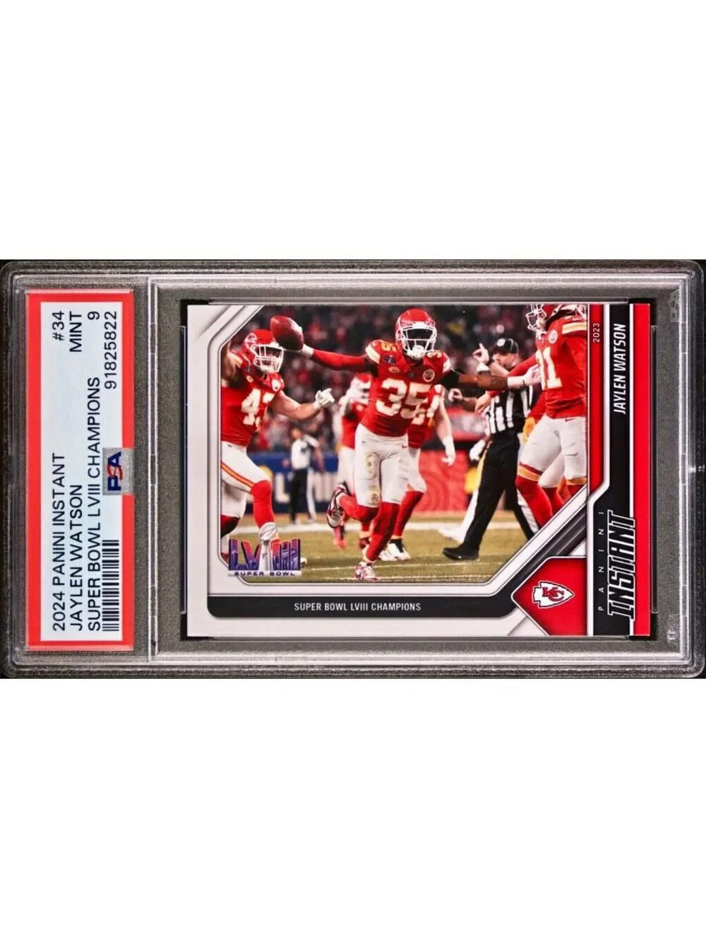 Jaylen Watson 2023 Panini NFL Superbowl Champions #34 Card PSA 9 Mint